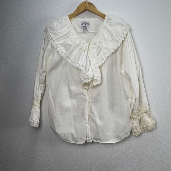 Solutions Original Tops - Victorian-Inspired Ruffle Cotton Lace White Medium Blouse Button Romantic Sailor